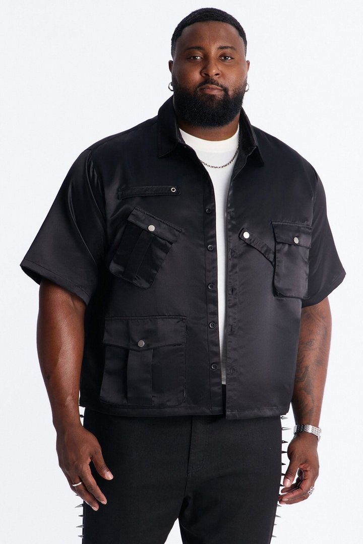 Boxy Tribeca Gloss Utility Shirt - Black