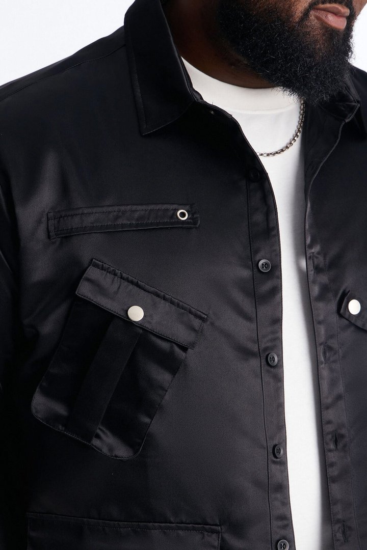 Boxy Tribeca Gloss Utility Shirt - Black