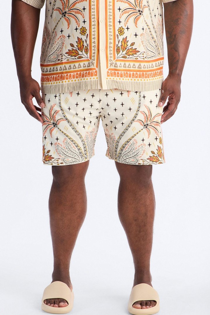 Tropical Twilight Resort Swim Trunk 7″ - Off White