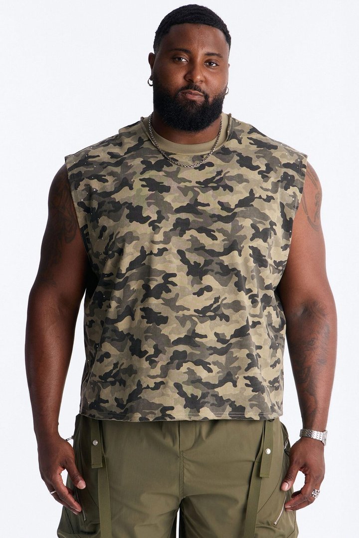 Boxy Cropped Street Soldier Camo Muscle Tee - Camouflage