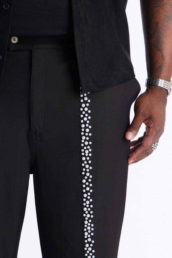 Baggy Pearl Cascade Trouser - Black