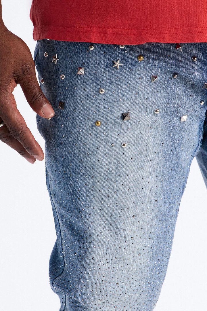 Stacked Skinny Flare Star Burst Jeans - Medium Blue Wash