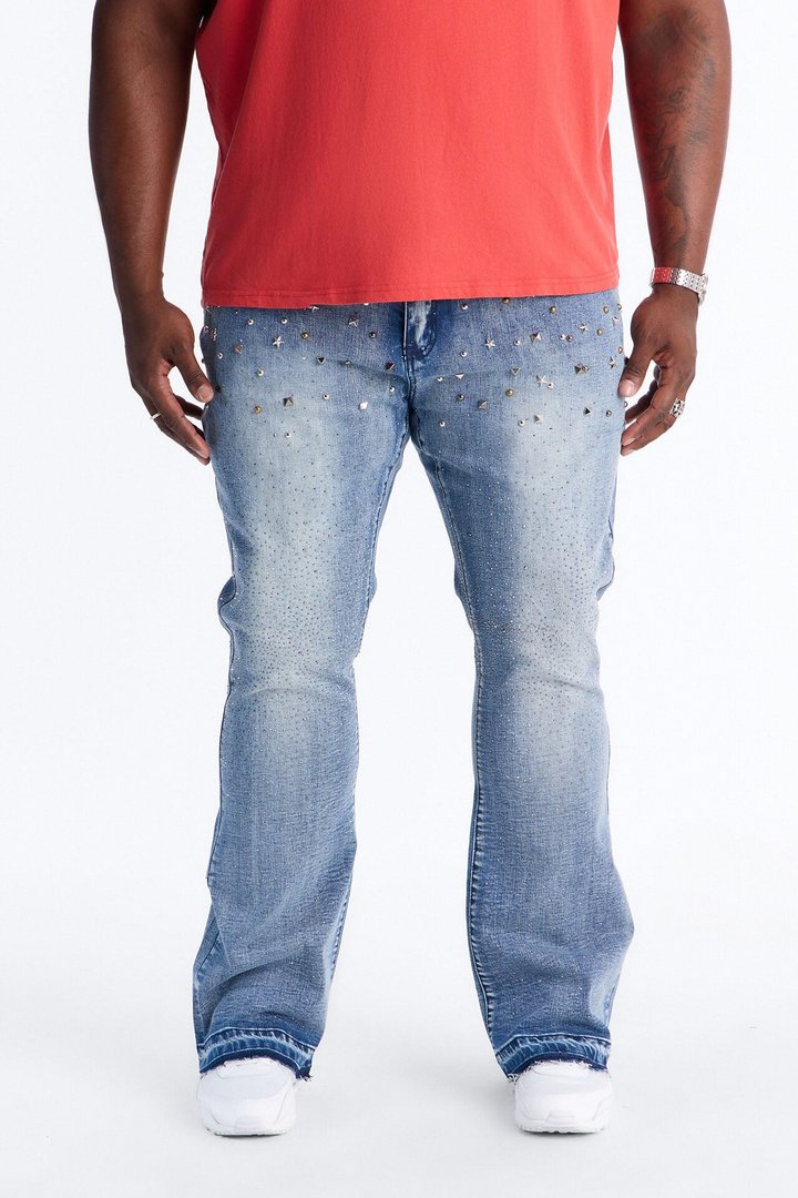 Stacked Skinny Flare Star Burst Jeans - Medium Blue Wash