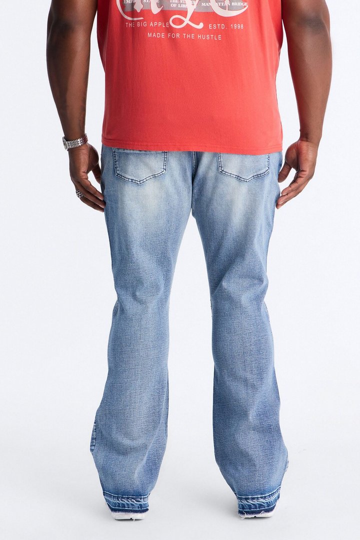 Stacked Skinny Flare Star Burst Jeans - Medium Blue Wash