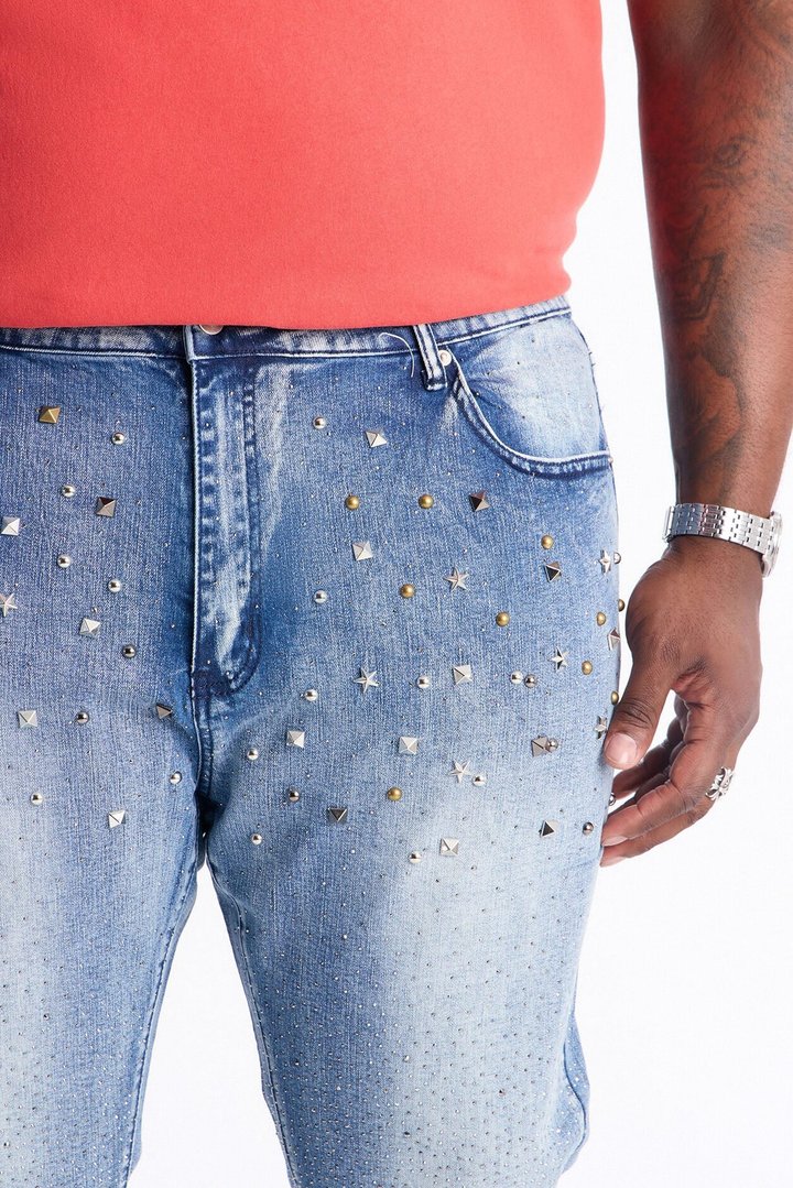 Stacked Skinny Flare Star Burst Jeans - Medium Blue Wash