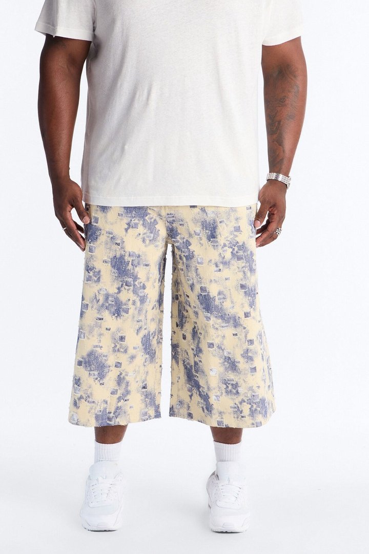 Super Baggy Azure Shred Denim Short - Bleach Blue Wash