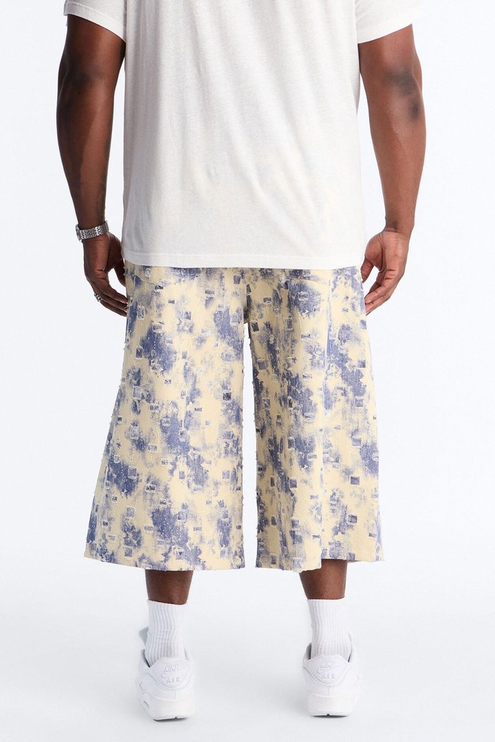 Super Baggy Azure Shred Denim Short - Bleach Blue Wash