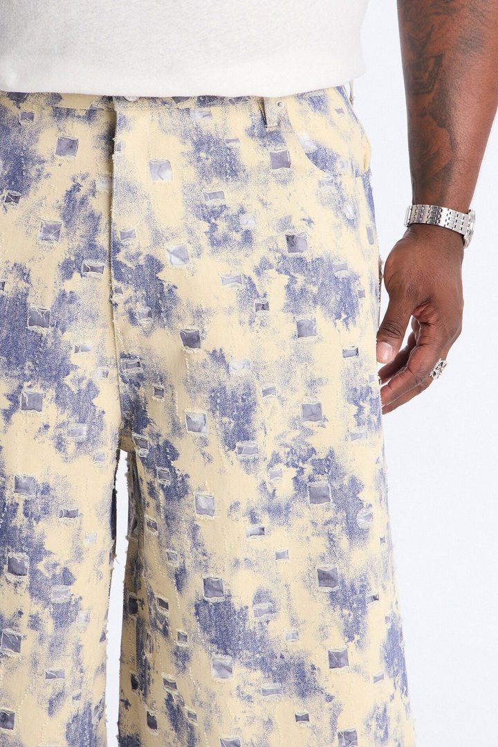 Super Baggy Azure Shred Denim Short - Bleach Blue Wash