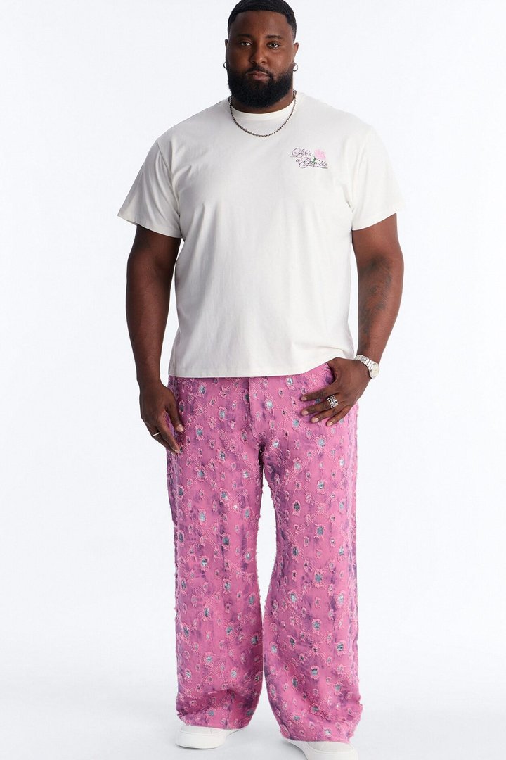 Baggy Frayed Illusions Jean - Pink