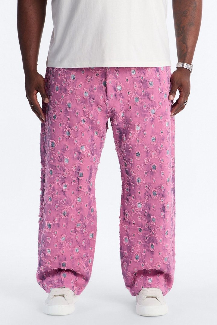 Baggy Frayed Illusions Jean - Pink