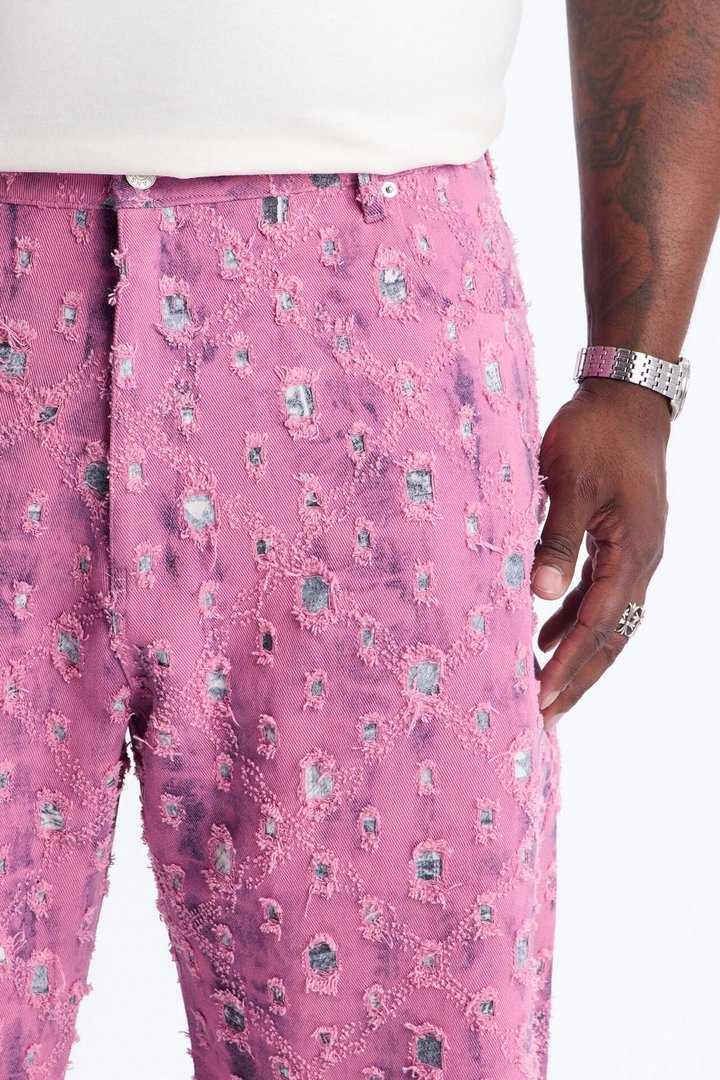 Baggy Frayed Illusions Jean - Pink