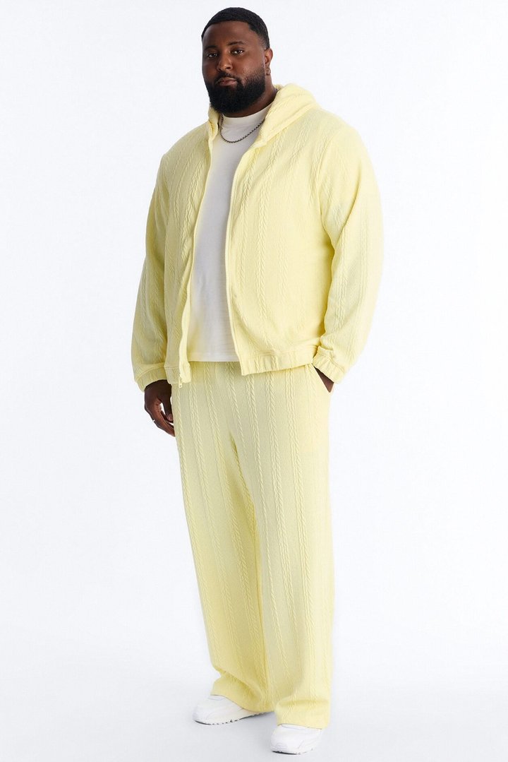 Textured Cozy Braided Hooded Jacket - Butter Yellow