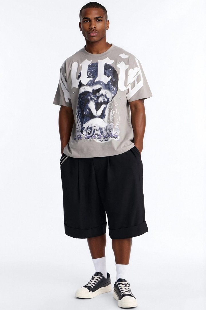 Angelic Lucid Dreams Oversized Short Sleeve Tee - Grey