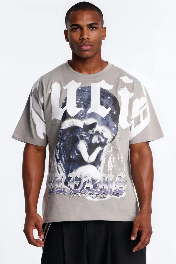 Angelic Lucid Dreams Oversized Short Sleeve Tee - Grey