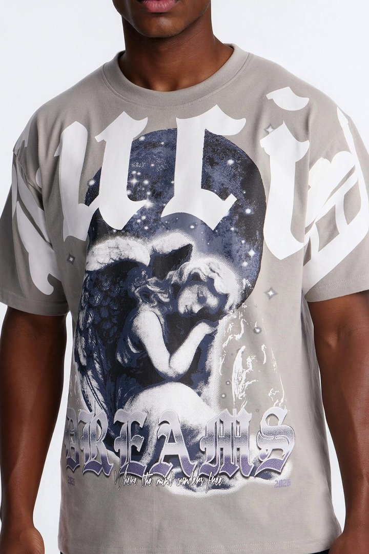 Angelic Lucid Dreams Oversized Short Sleeve Tee - Grey