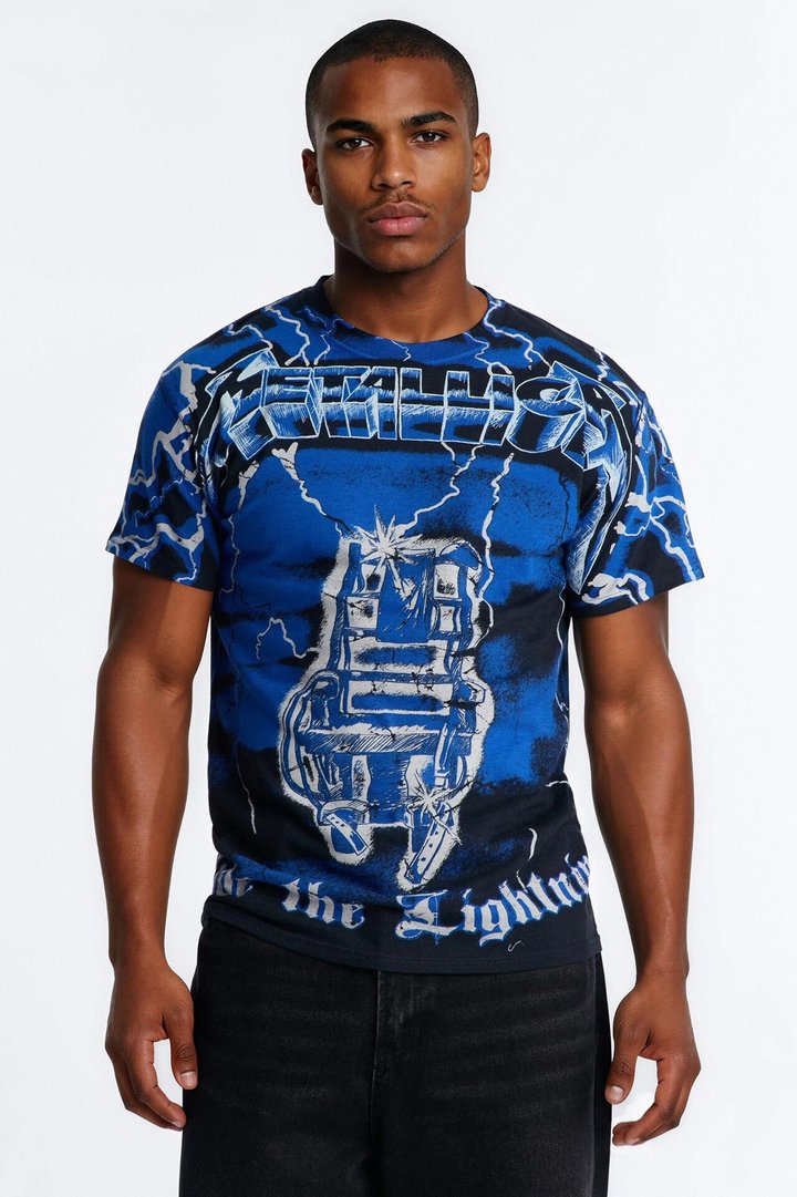 Metallica Ride The Lightning All Over Print Short Sleeve Tee - Black