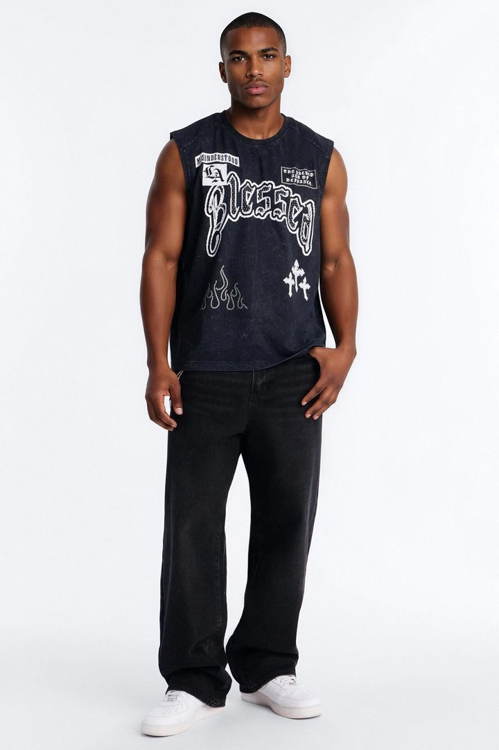 Sacred Blessed Washed Muscle Tee - Black