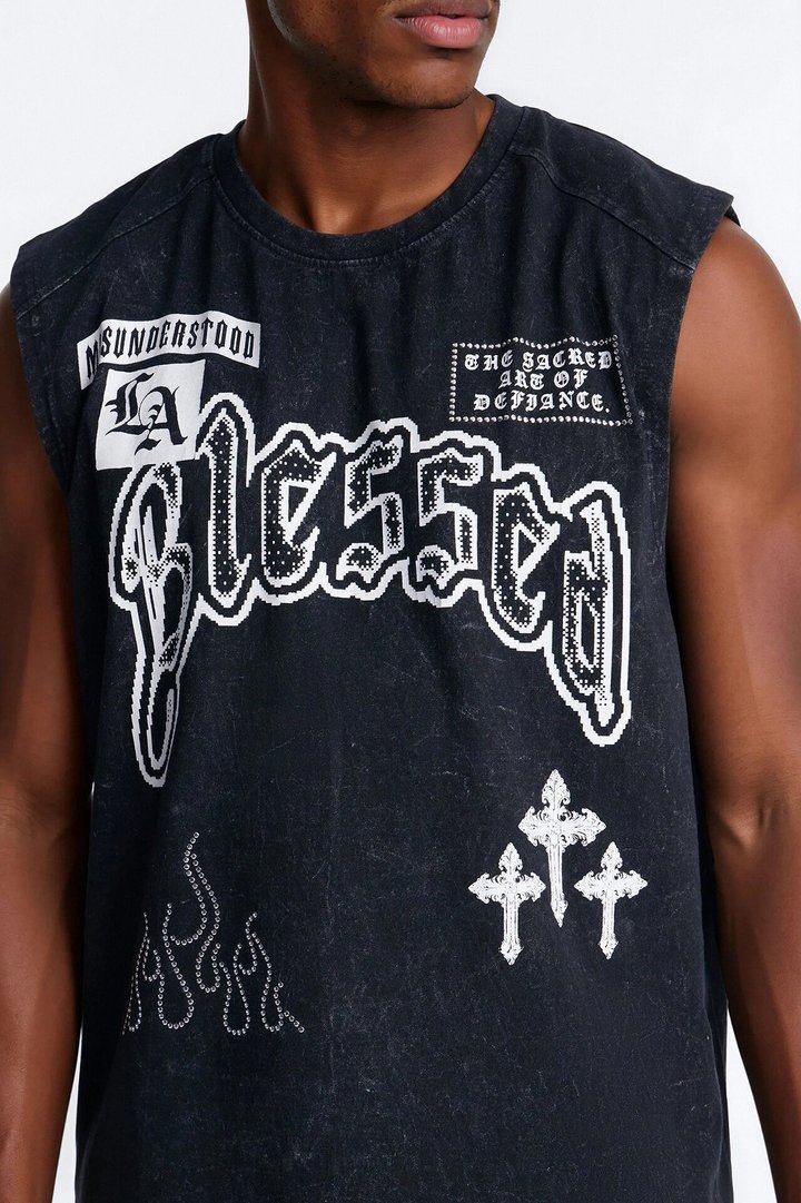 Sacred Blessed Washed Muscle Tee - Black