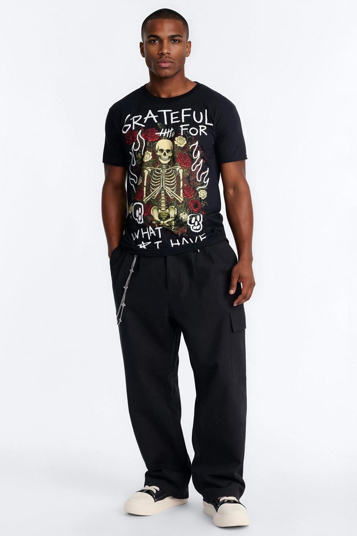 Grateful And Fearless Puff Print Short Sleeve Tee - Black