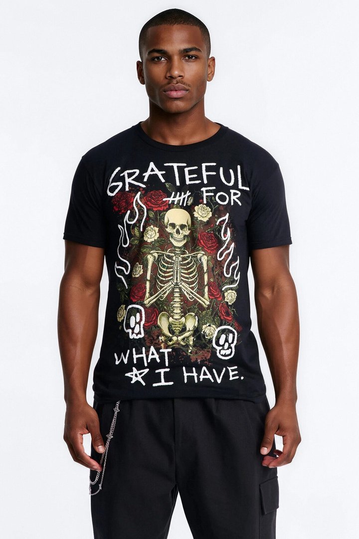 Grateful And Fearless Puff Print Short Sleeve Tee - Black