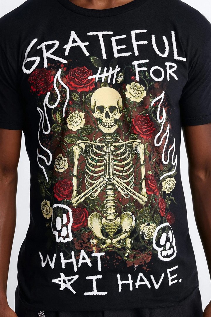 Grateful And Fearless Puff Print Short Sleeve Tee - Black