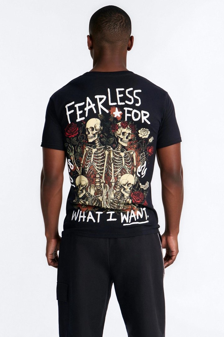 Grateful And Fearless Puff Print Short Sleeve Tee - Black