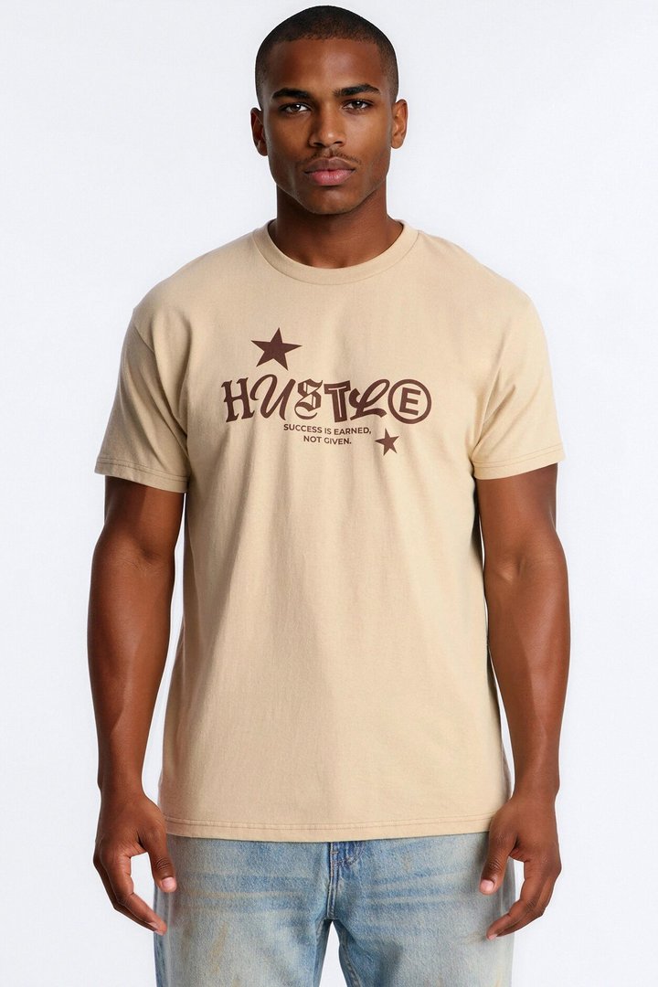 Hustle Mindset Oversized Short Sleeve Tee - Sand