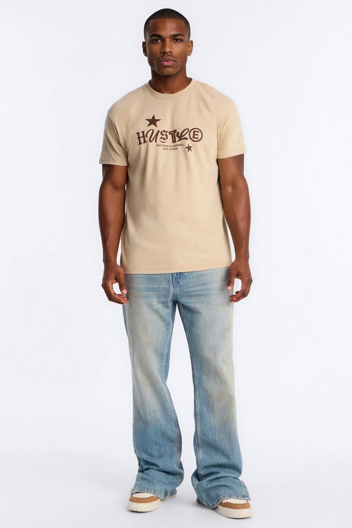 Hustle Mindset Oversized Short Sleeve Tee - Sand