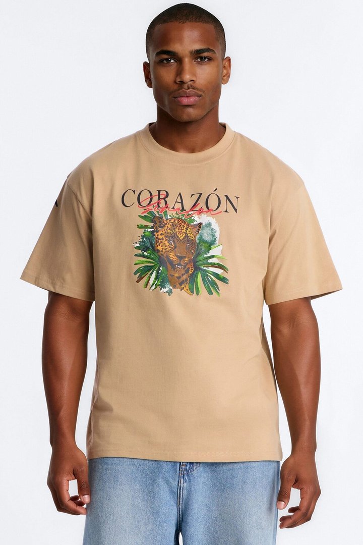 Corazon Sinaloa Oversized Short Sleeve Tee - Tan