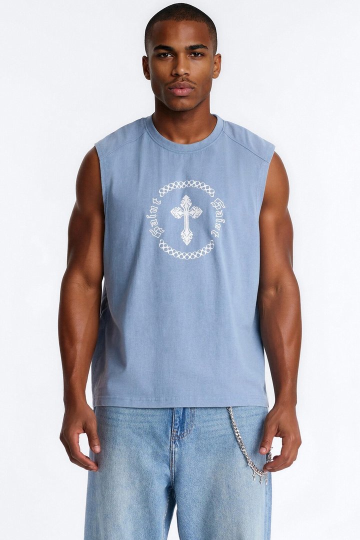 Forsaken Washed Muscle Tee - Blue