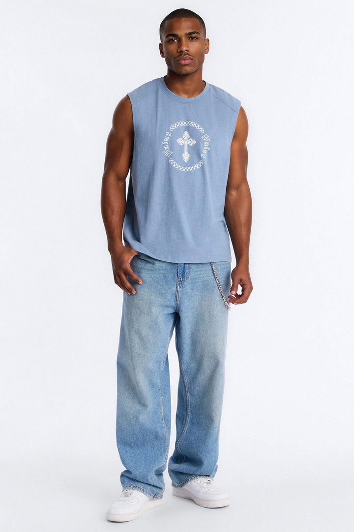 Forsaken Washed Muscle Tee - Blue