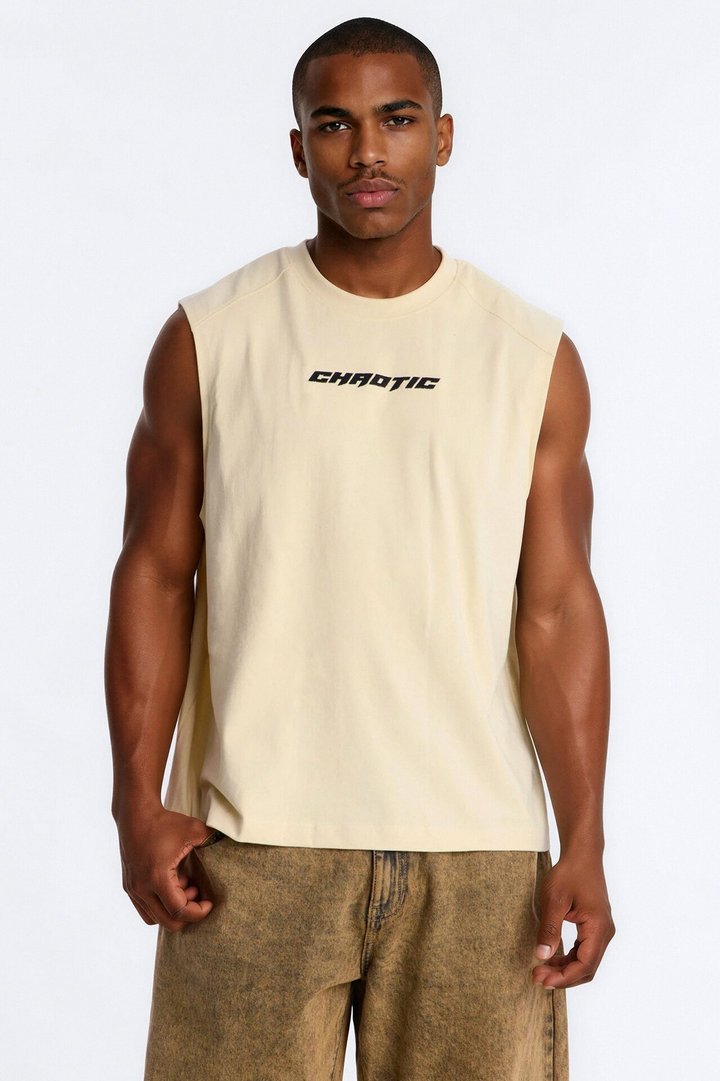 Chaotic Tribal Muscle Tee - Cream