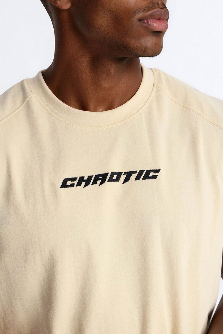 Chaotic Tribal Muscle Tee - Cream