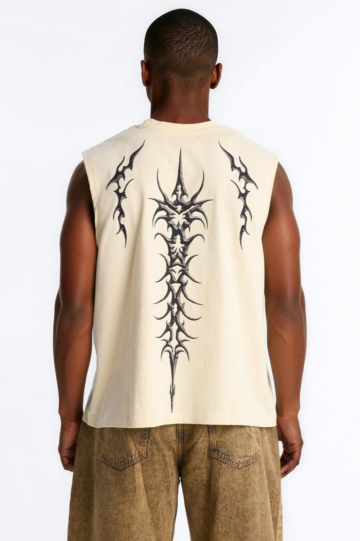 Chaotic Tribal Muscle Tee - Cream