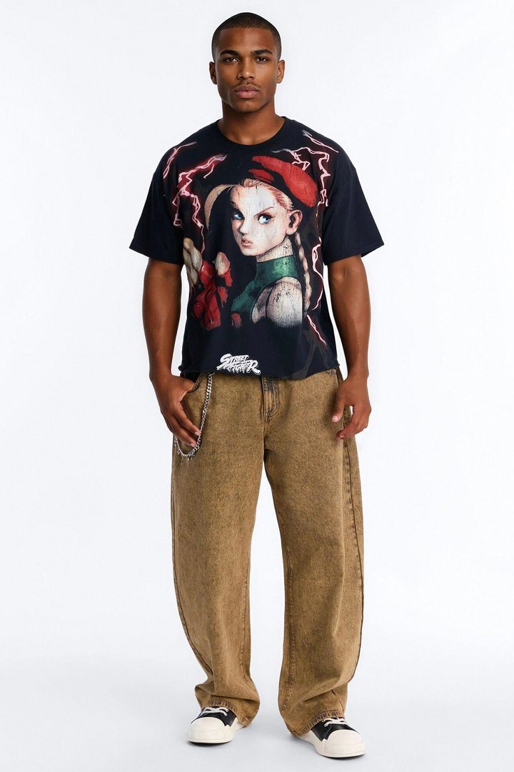 Street Fighter Cammy Delta Red Boxy Short Sleeve Tee - Black