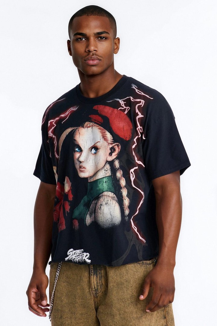 Street Fighter Cammy Delta Red Boxy Short Sleeve Tee - Black