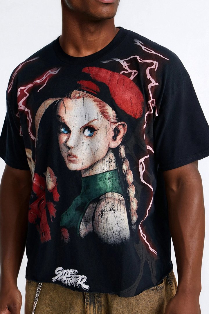 Street Fighter Cammy Delta Red Boxy Short Sleeve Tee - Black