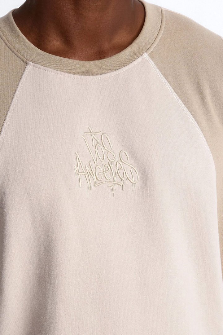 LA Embroidery Paneled Fleece Tee - Tan