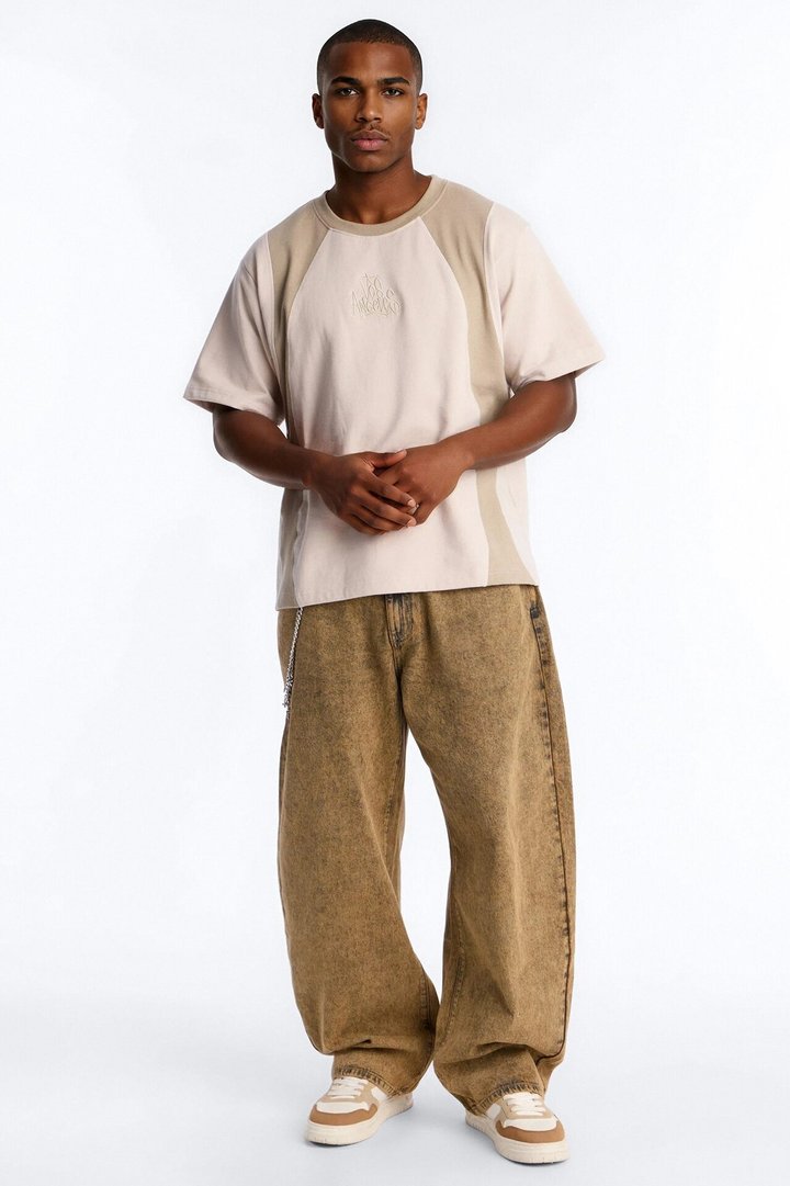 LA Embroidery Paneled Fleece Tee - Tan