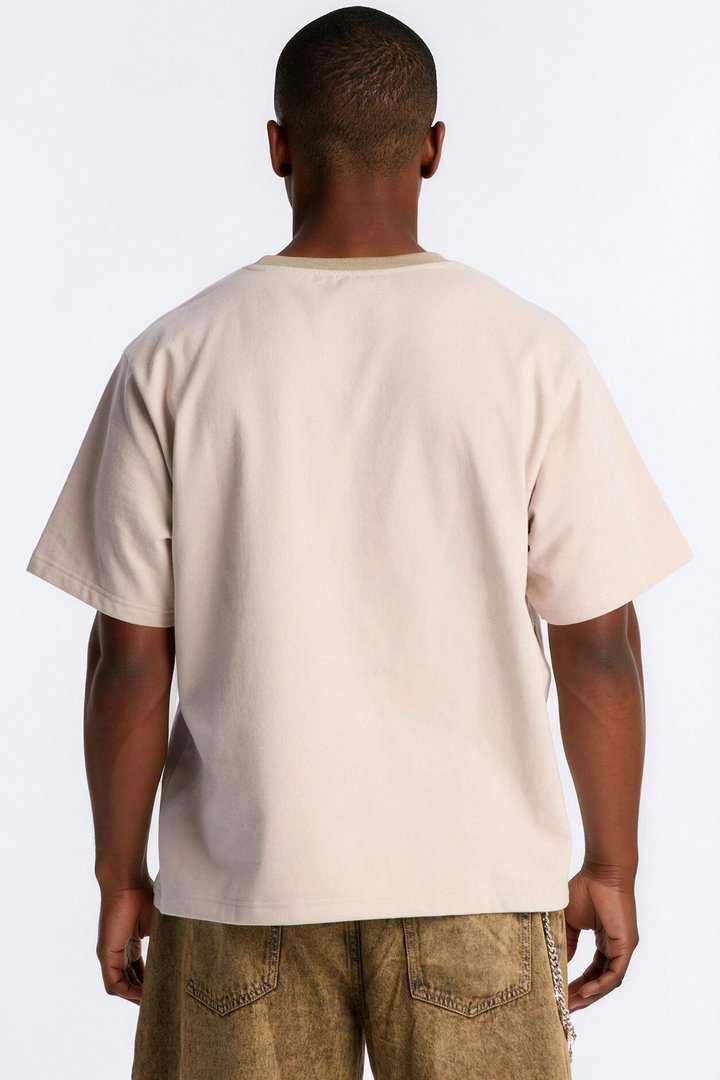 LA Embroidery Paneled Fleece Tee - Tan