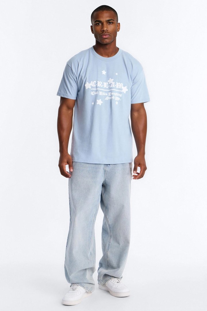 Cash Rules Everything Around Oversized Short Sleeve Tee - Light Blue