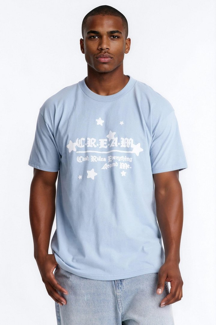 Cash Rules Everything Around Oversized Short Sleeve Tee - Light Blue
