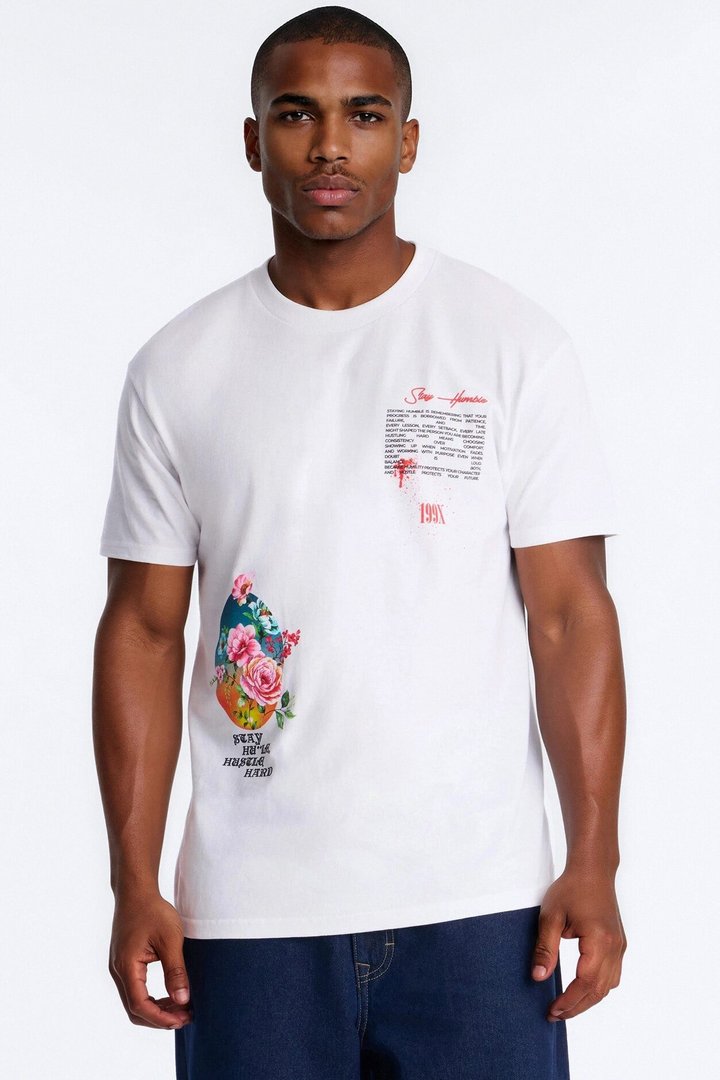 Stay Humble Stay Hustle Oversized Short Sleeve Tee - White