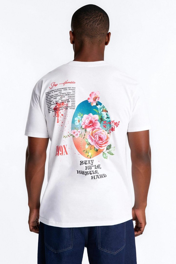 Stay Humble Stay Hustle Oversized Short Sleeve Tee - White