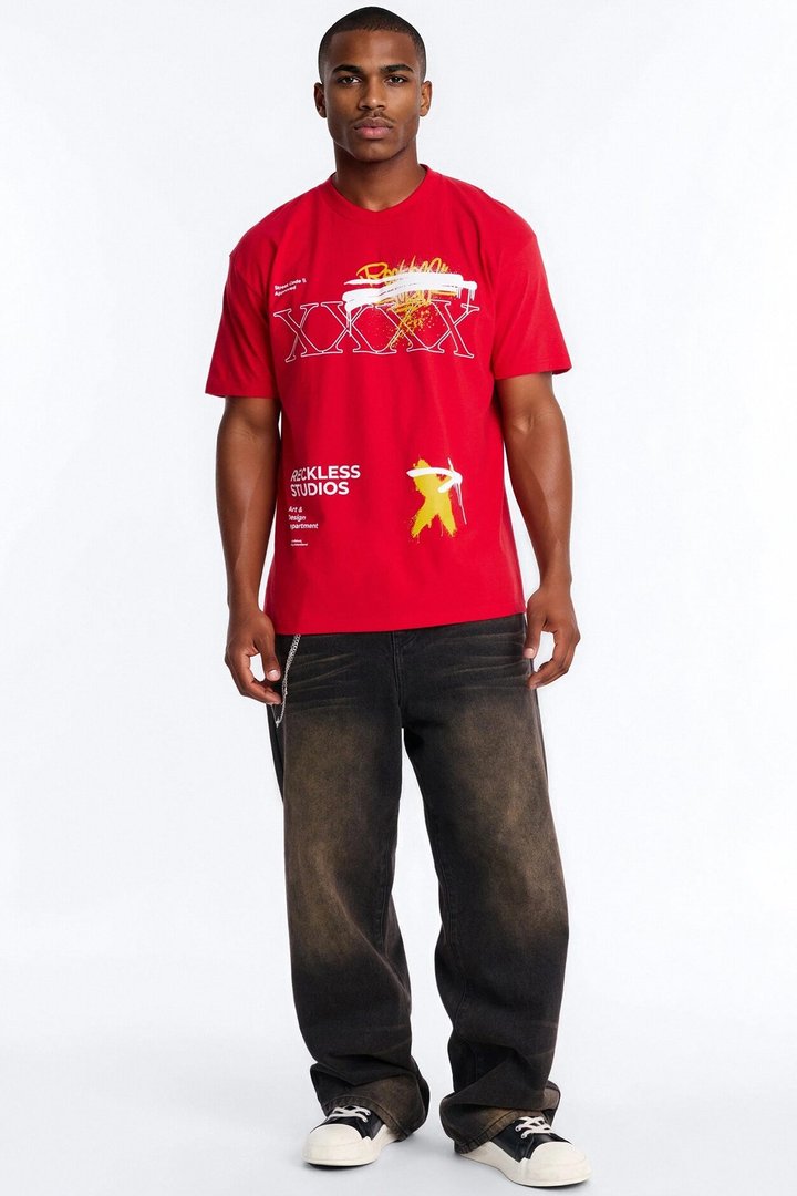 Reckless Studio Oversized Short Sleeve Tee - Red