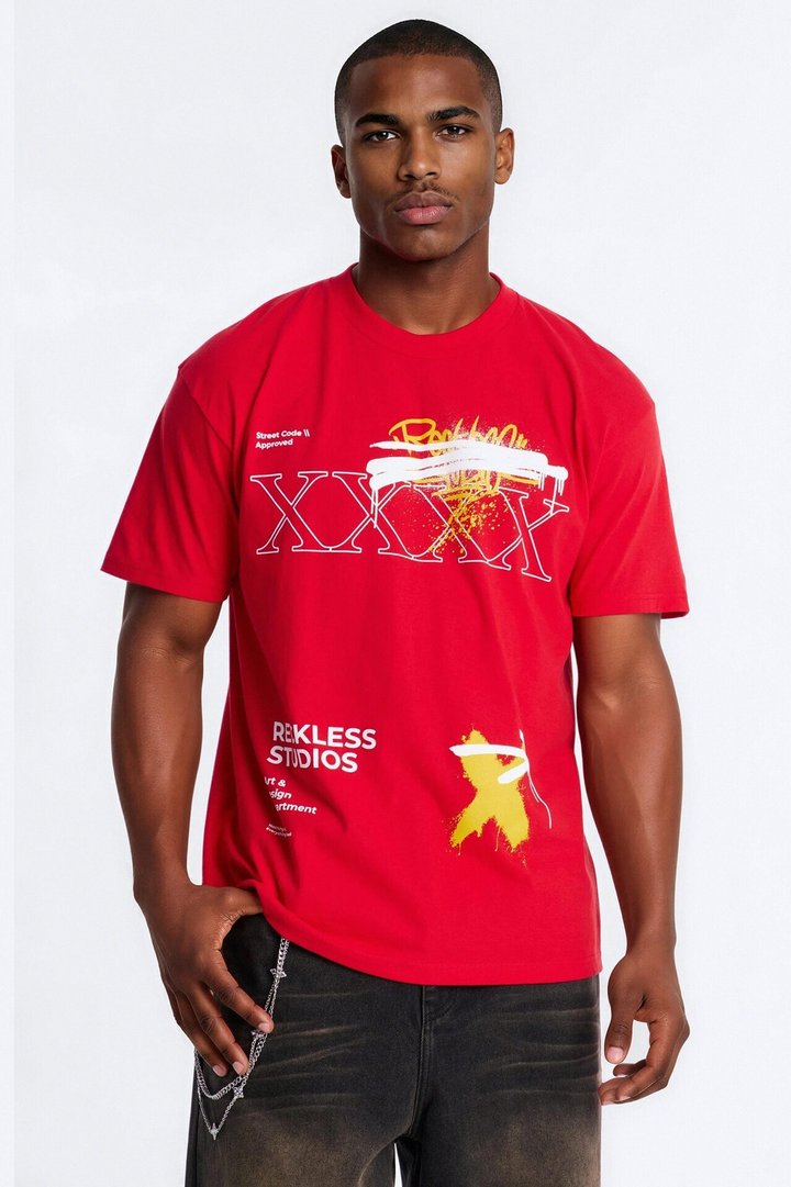 Reckless Studio Oversized Short Sleeve Tee - Red