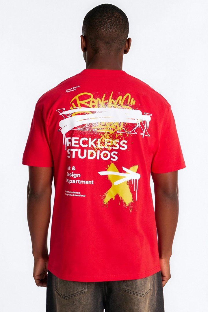 Reckless Studio Oversized Short Sleeve Tee - Red