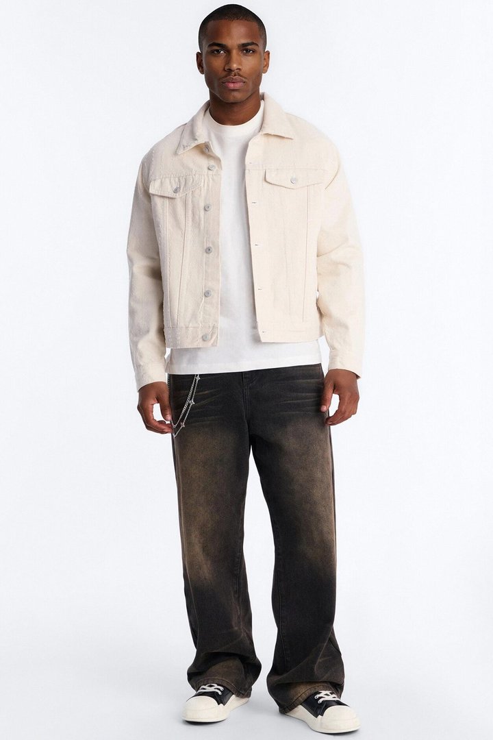 Cropped Feeling Edgy Denim Jacket - Cream