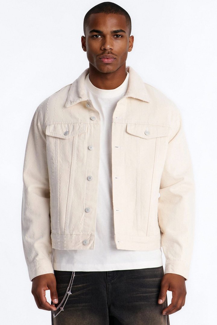 Cropped Feeling Edgy Denim Jacket - Cream