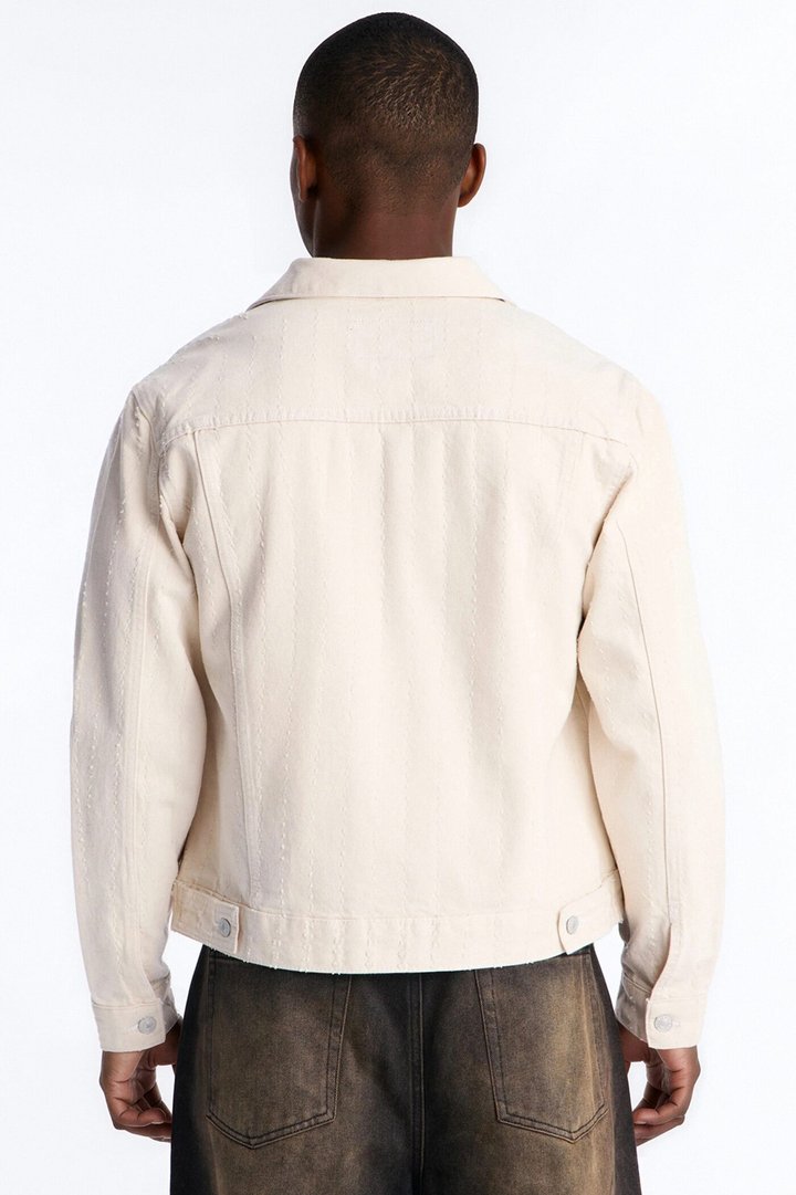 Cropped Feeling Edgy Denim Jacket - Cream